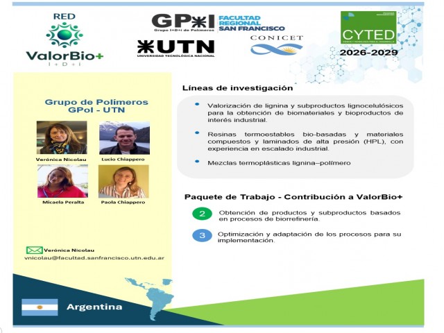 GPol formar&aacute; parte de una red internacional financiada por CYTED para el desarrollo de biomateriales y bioproductos sostenibles